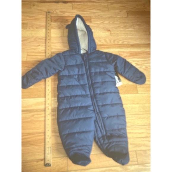 NWTs $54 The Childrens Place Navy Blue Puffer Snowsuit Bunting Suit Baby 3-6M - Picture 4 of 5